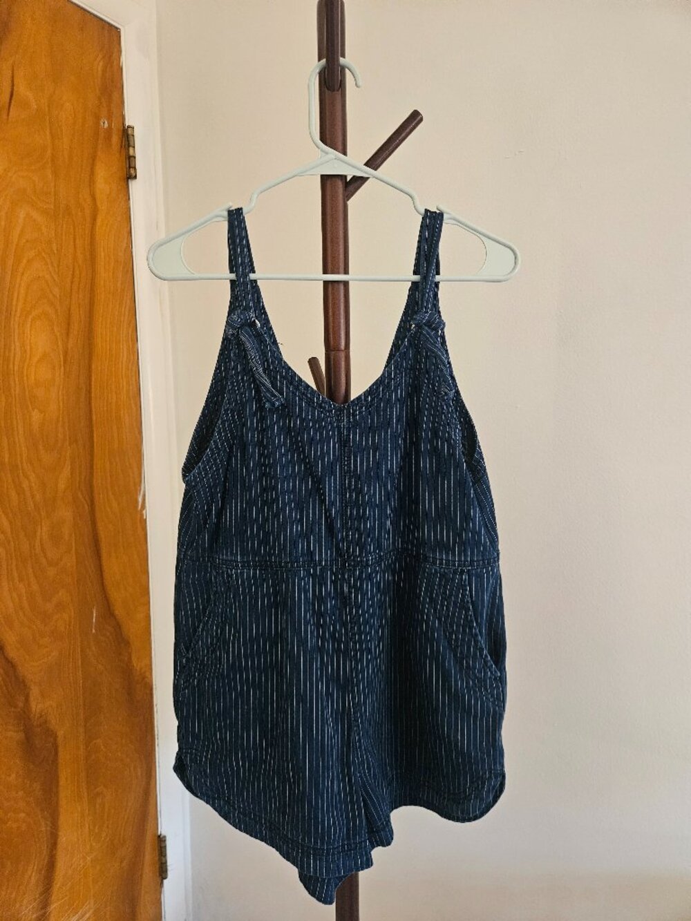 American Eagle Navy Blue Pinstripe Romper Size M